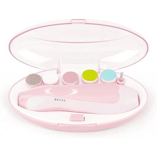 Baby Nail File Clippers Electric: Baby Nail Trimmer Electric Kit Fingernails Toes Care Manicure 6-in-1 Set with LED Light Safe for Newborn Kids and Adult Pink