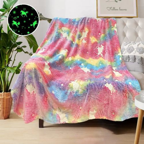 Unicorn Blanket for Girls, Glow in The Dark Blankets for Girls Kids Blankets for Girls, Personalized Blankets for Girls/Baby/Toddler, Unicorns Gifts for Girls Age 1-12, Soft Fleece Blanket 40"x 50"