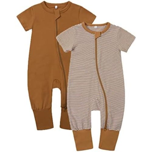 Feidoog Toddler 2 Pack Baby Zipper Rompers Cotton Short Sleeve One Piece Jumpsuit Outfits