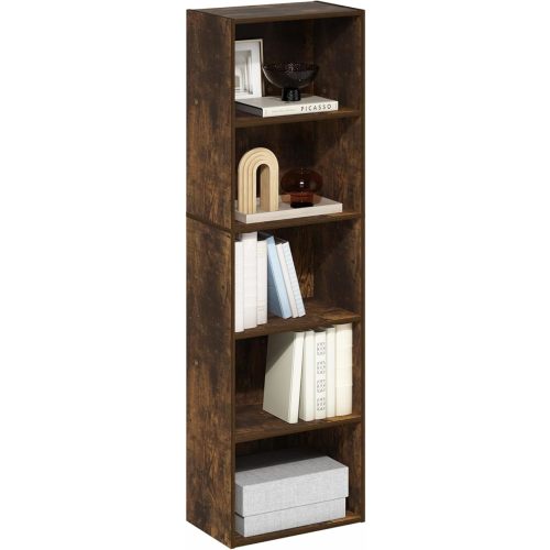 Furinno Luder 5-Tier Reversible Color Open Shelf Bookcase, Bookshelf, Amber Pine