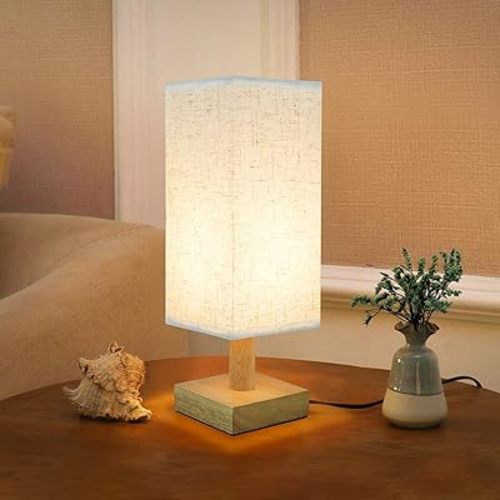 Small Bedside Table Lamp for Bedroom, Minimalist Nightstand Lamp with Square Fabric Linen Shade, Mini Cute Study Reading Desk Lamp Night Table Lamp for Living Room,Nursery, Home, Office,4.3in