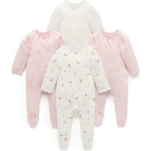 4 Pack Zip Growsuit Vanilla Blossom Pack - Purebaby Rompers | Maisonette