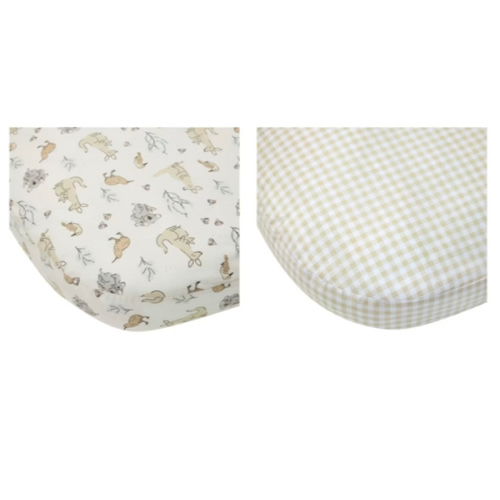2 Pack 225 Thread Count Organic Cotton Fitted Bassinet Sheets - Australiana and Gingham Print