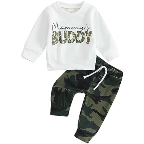 Toddler Baby Boy Clothes Camo Pant Set Long Sleeve Letter Sweatshirt and Camouflage Jogger Pants Infant Boy Outfits