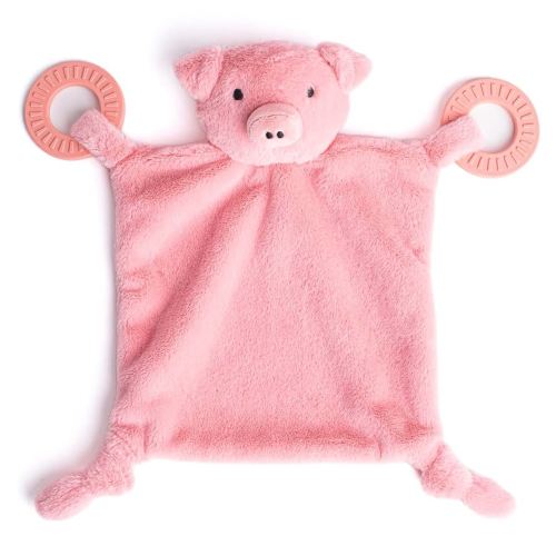Baby Teether & Plush Lovey by Bella Tunno, Silicone Teether with Animal Snuggle Toy & Sensory Rattle, Teething Relief for Babies 0-6 Months, 6-12 Months, Pig