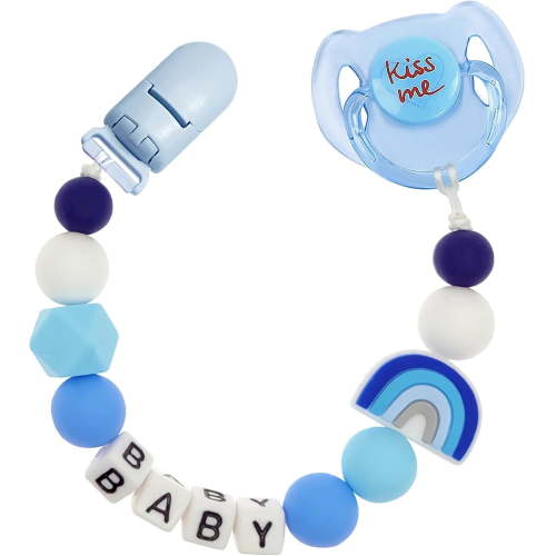Reborn Baby Dolls Pacifier Clips Accessories,Cute Pacifier Clip Chain with Magnetic Pacifier for Reborn Baby Dolls Feeding Toy Accessories for Kids Gift（Blue）