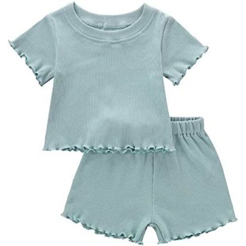 Toddler Baby Girl Summer Clothes Ribbed Knit Cotton Cute Summer Outfits Short Sleeves 2 Pieces Shorts Set 12M - 5T