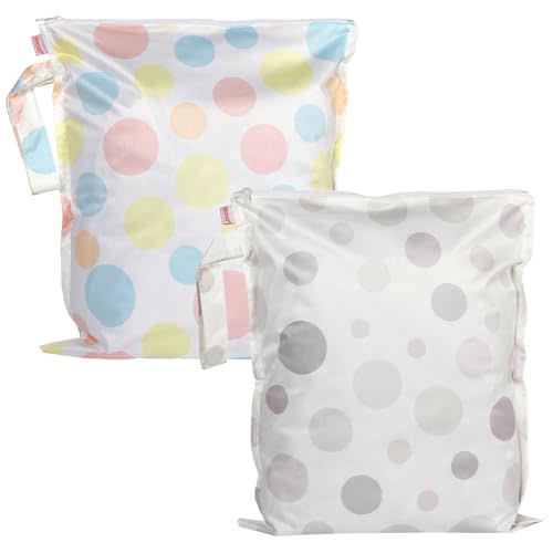 HECCEI Wet Dry Bag, 2-Pack Reusable Waterproof Wet Bags for Swimsuits & Baby Clothes, Leakproof Cloth Diaper Wet Bags for Travel & Diaper Changes (Bubble Play)