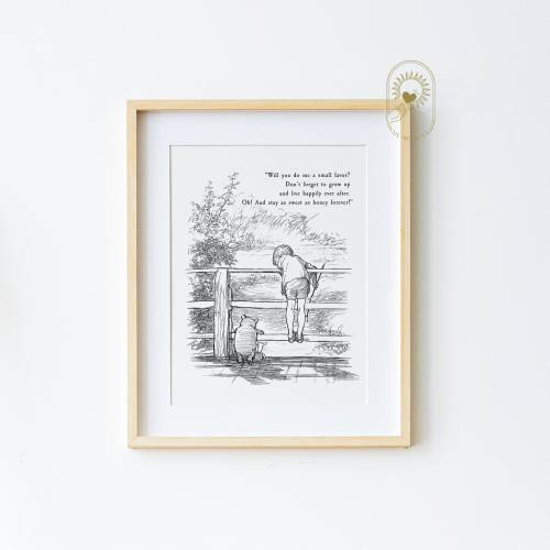 Will you do me a small favor? Live happily ever after, Winnie the Pooh, Nursery Art Gift, Nursery Decor, Pooh classic Nursery wall art