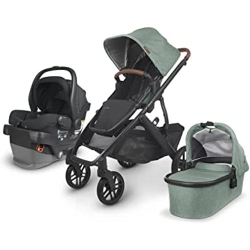 Vista V2 Stroller - Gwen (Green Melange/Carbon/Saddle Leather) + MESA V2 Infant Car Seat - Jake (Charcoal)