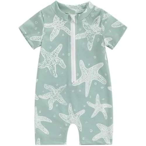 Toddler Baby Boy Swimsuit One-Piece Zipper Starfish Tree Print Bodysuit Sunsuit Swimwear Bathing Suit