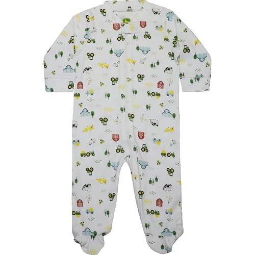 John Deere Infant and Newborn Footed Baby Pajamas Tractor Farmland Zip Up Sleepers