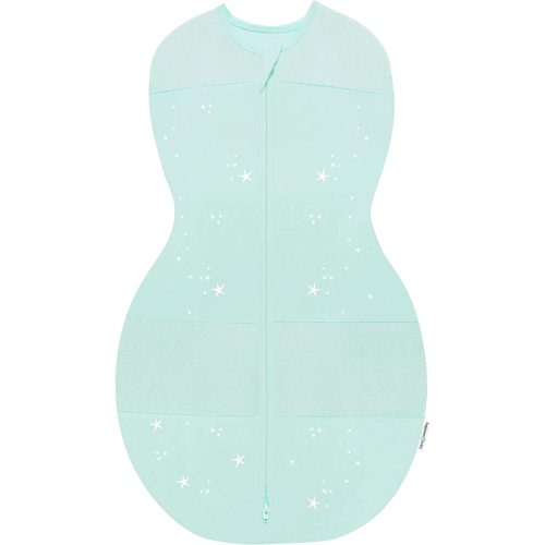 Happiest Baby Sleepea 5-Second Swaddle - 100% Organic Cotton Baby Swaddle Blanket - Doctor Designed Promotes Healthy Hip Development (Teal Stars, Small)