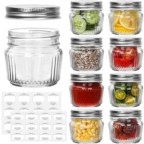 Cehomi Small Glass Mason Jars with Lids - 4 oz Vintage Canning Jars, Pickling Jars for Jelly, Jam, Honey, Pickles, Spice, Essential Preserver for Home Storage and Gifting 8 Pack