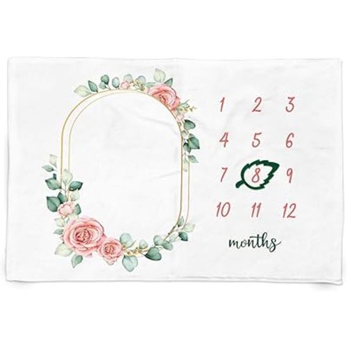 SANDJEST Monthly Milestone Blanket for Girl 60x40 - Nursery Blankets for Pictures - Growth Chart Blanket Gifts Room Decor