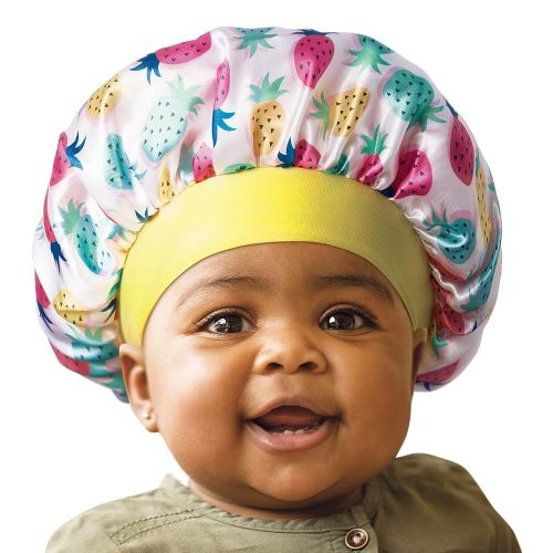 Red by Kiss Baby Satin Bonnet Sleep Cap for Infants, Soft, Stretchy, and Safe, Protects Baby Hair from Frizz & Breakage, Friction Bald Spots (Rainbow Pineapple, 6-18M)