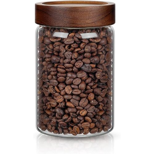 1PC Glass Storage Jars with Airtight Lids, 28 fl oz (850ml) coffee container with Wooden Lid, Glass Pantry Canister for Beans, Rice, Sugar and etc