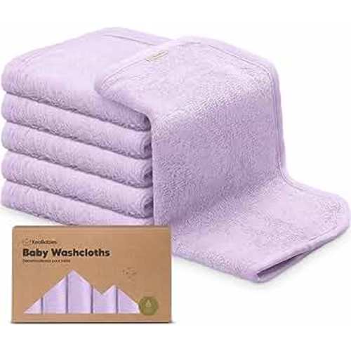6-Pack Organic Baby Washcloths - Soft Viscose Derived from Bamboo Washcloth, Baby Wash Cloths, Baby Wash Cloth for Newborn, Kids, Bath Baby Towels, Face Towel, Face Cloths for Washing Face(Soft Lilac)