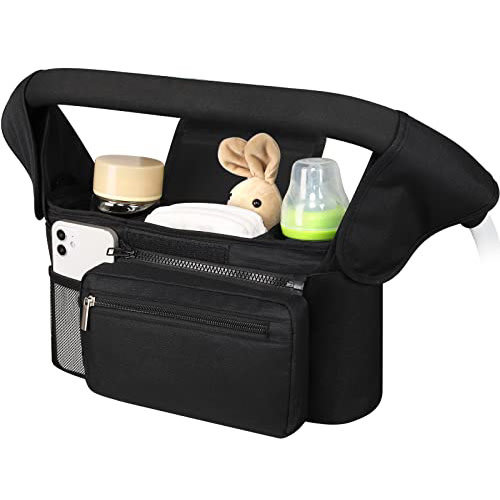 Accmor Universal Stroller Organizer with Insulated Cup Holder Detachable Phone Bag and Shoulder Strap,Stroller Bag Caddy Organizer Accessories Fits for Uppababy, Baby Jogger, Britax Strollers