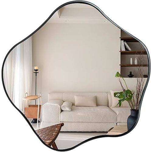 Irregular Wall Mirror, 16" Asymmetrical Shaped Mirror, Round Mirrors Decorative, Modern Scalloped Mirrors for Living Room Bathroom Bedroom Hallway Entryway Fireplace