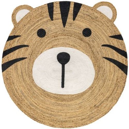 Nuloom Zaylee Graphic 6 Round Jute Indoor Area Rug for Dining Room Rug Neutral Rug Living Room Rug Nursery Kitchen, Natural