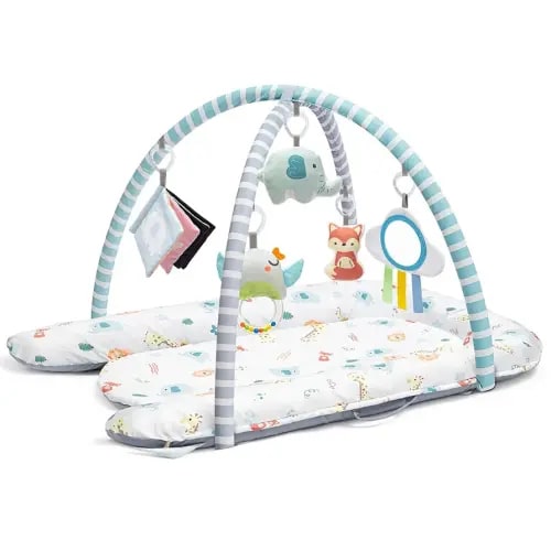 Baby Gym Play Mat, Baby Lounger, 7-in-1 Tummy Time Activity Mat, Washable Newborn Nest, Portable Infant Floor Seat for Home & Travel, Baby Essentials Gift, Develops Visual & Hearing & Sensory & Motor