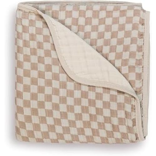 Itzy Ritzy Baby Blanket – Soft Cotton Muslin Multi-Use Blanket - Can Be Used as a Tummy Time Mat, Nursing Cover, Stroller Shade & More – Measures 30" x 40", Machine Washable (Checkerboard)