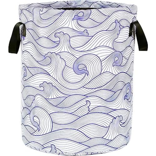 Ocean Wave Laundry Basket Beach Sea Foldable Oxford Cloth Funny Tote Bag Laundry Hamper Clothes Storage Bucket Organizer For Bathroom/Laundry Storage/Bedroom Storage Basket 17.7x13.7