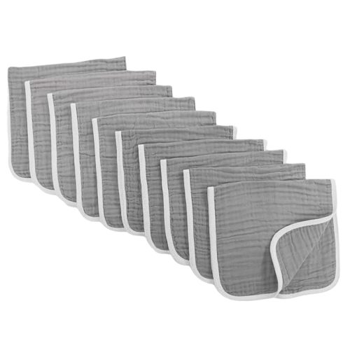 Synrroe Burp Cloths Large, Muslin Burp Cloths for Baby Girls and Boys, Pack of 10 Extra Absorbent and Soft Muslin Bibs, 6 Layers 20 by 10 Inches 100% Cotton (Grey 10 Pack) - Large 10 Pack