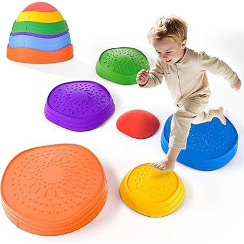 Stepping Stones for Kids – Toddler Stepping Stones for Balance and Sensory Play, Non-Slip Indoor and Outdoor Balance Toys for Boys and Girls Age 3+, Stackable 6 Pcs Set