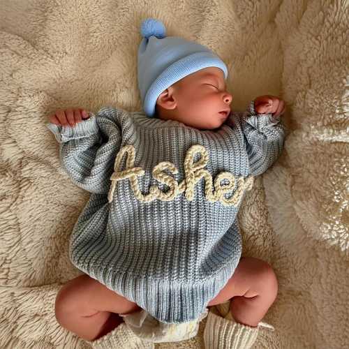 Personalised Baby Sweater, Custom Baby Name Sweater, Hand Embroidered Name Baby Sweater, Newborn Sweater with Name, 1st Birthday Gift Baby