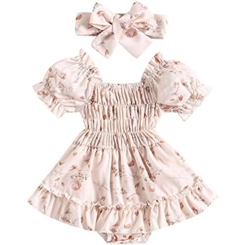 Mubineo Baby Girl Summer Clothes Outfits Newborn Infant Floral Short Sleeve Romper Dress Cute Outfit