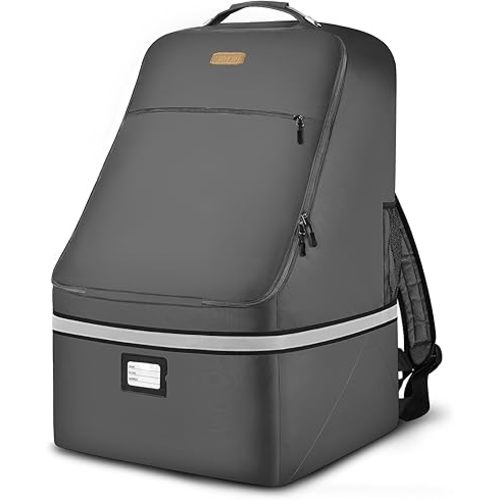 Car Seat Travel Bag - Padded Car Seat Carrier with Steel Cable Handle and Reflective Stripes, Large Durable Airport Gate Check Bag with Shoulder Strap