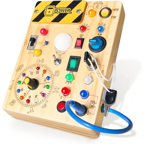 Busy Board,Montessori Toys for 1-3 Years Old, Wooden Toddler Toys, Sensory Travel Toys, Ideal Gift for 1+ Year Old Boys (Busy Board Plus V2), Medium, Yellow