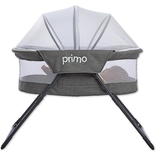 Cocoon Deluxe Folding Travel Bassinet (Heather Gray) - Lightweight Baby Bed and Portable Bassinet with Removable Mesh Canopy, Perfect Travel Crib & Bedside Bassinet for Baby, Incl. Carrying Tote Bag