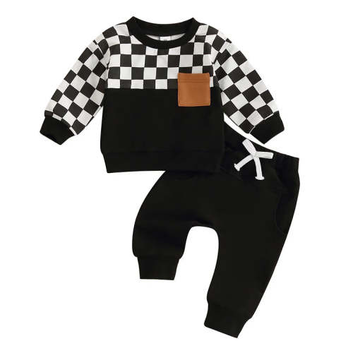 Baby Toddler Boys 2Pcs Fall Clothes Checkerboard Print Long Sleeve Poc – August + Willow