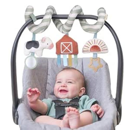 Itzy Ritzy Spiral Car Seat & Stroller Activity Toy - Stroller & Car Seat Toys for Ages 0 Months and Up - Hanging Toys Include Dangling Ring, Mirror and Textured Ribbons (Farm)