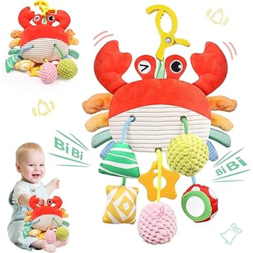 Car Seat Toys for Babies 0-6 Months, Infant Sensory Hanging Toys for Babies 3-6 Months, Crinkle Rattle Mirror Crib Carseat Stroller Toy 6-12 Month, Gifts for Baby Boys Girls Newborns