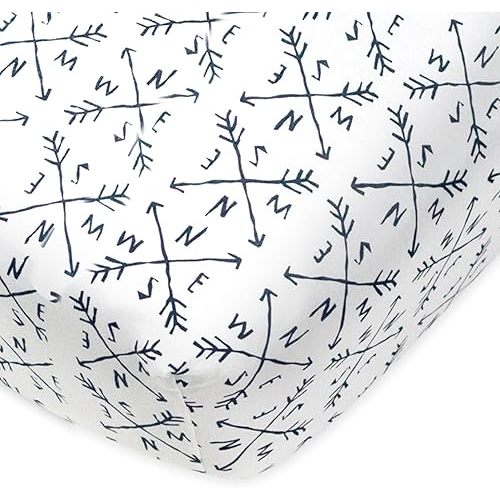 HonestBaby Fitted Crib Sheets Set Standard Mattress, 100% Organic Cotton Baby Boys, Girls, Neutral, 1 Pack - Compass, One Size
