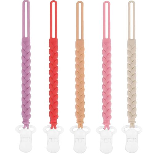 5-Pack Silicone Pacifier Clip, One-Piece Silicone Pacifier Holder Clip for Boys & Baby Girl Binky Clips Rust-Free Holders Unisex Newborns Shower Birthday Gifts (Purple)