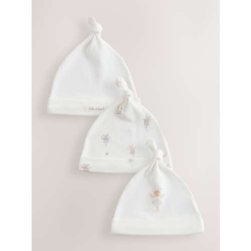 Ecru Fairy Mouse 3 Pack Tie Top Baby Beanies (0mths-2yrs)