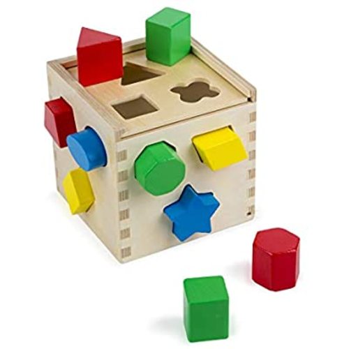 Melissa & Doug Shape Sorting Cube - Classic Wooden Toy With 12 Shapes