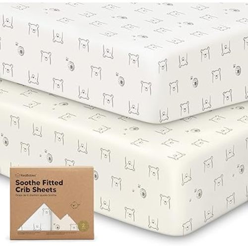 KeaBabies 2-Pack Organic Crib Sheets for Boys, Girls - Fitted Crib Mattress Sheet Neutral, Breathable Jersey Cotton Cover for Baby Bed, Toddler Mattress, Soft & Cute Prints (Bumble Bear)
