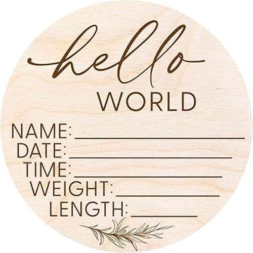 Hello World Newborn Sign - Baby Name Birth Announcement Plaque for Hospital - Photo Prop - Nursery Decor - Shower Gift