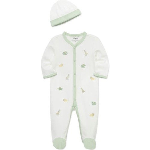 Jungle Embroidered Cotton Footie & Hat Set, 3M