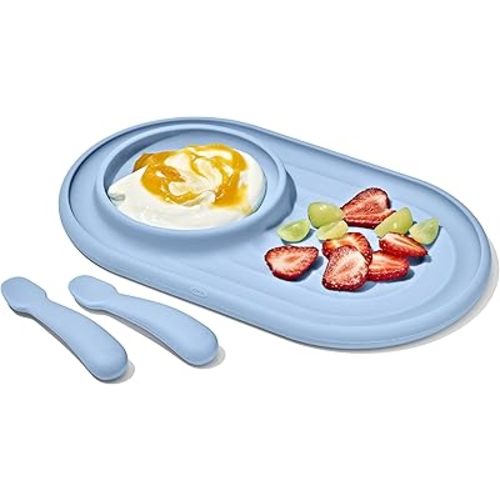 OXO Tot Textured Suction Plate & Spoons Set – 3-Piece – Dusk