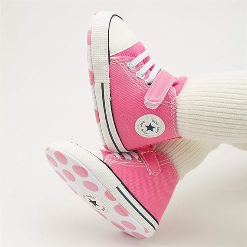 Meckior Baby Girls Boys Canvas Sneakers Soft Sole High-Top Ankle Infant First Walkers Crib Shoes