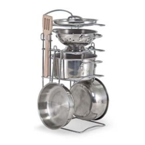 Melissa & Doug Stainless Steel Pots & Pans Play Set, 8 Pcs