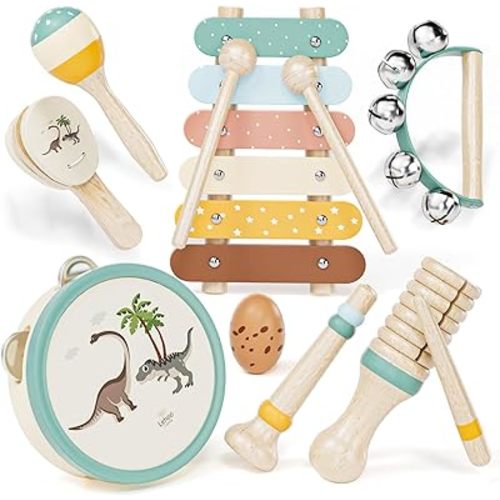 Baby Musical Instruments for Toddlers, Montessori Wooden Toys for 2 Year Old, 18 Months Xylophone Maracas Percussion Toy Set with Storage Bag, Christmas Birthday Gifts for Boys Girls Age 2-4