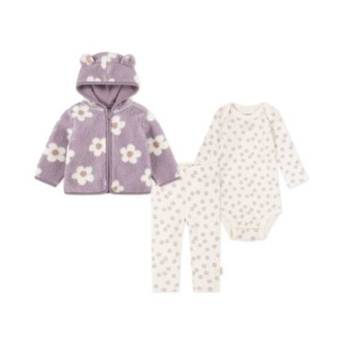 Baby Girls 3-Piece Floral Jacket, Bodysuit and Pants Set